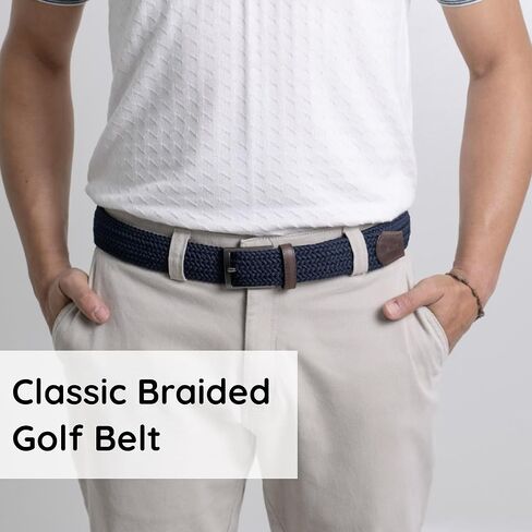 Golf Belts for Men - Classic Braided Belt for Jeans, Pants and Slacks, Gifts for Him (Blue) in Saudi Arabia