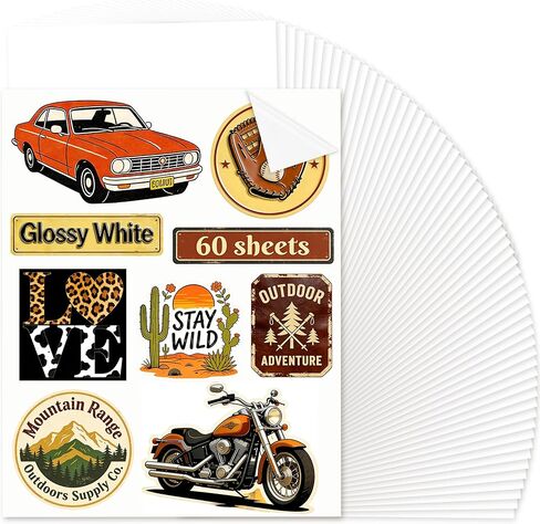 Joyclub Sublimation Sticker Paper, 60 Sheets 8.5x11 White Waterproof Glossy Sticker Paper Vinyl for Sublimation Inkjet Printer and Heat Press, High Transfer for Tumblers, Mugs and Labels in Kuwait