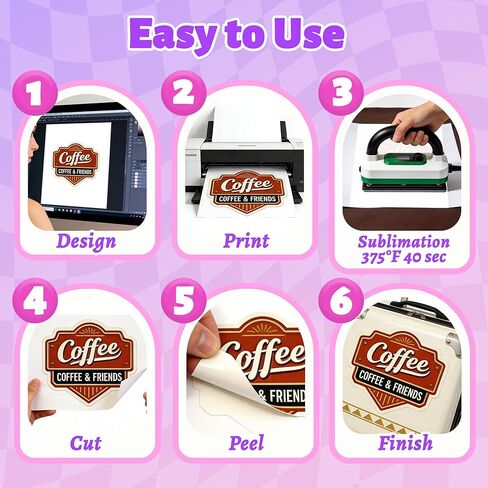 Joyclub Sublimation Sticker Paper, 60 Sheets 8.5x11 White Waterproof Glossy Sticker Paper Vinyl for Sublimation Inkjet Printer and Heat Press, High Transfer for Tumblers, Mugs and Labels in Kuwait