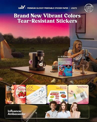 Uinkit 50 Sheets Premium Glossy Printable Vinyl Sticker Paper Durability Adhesive Paper 8.5 x 11, in Kuwait