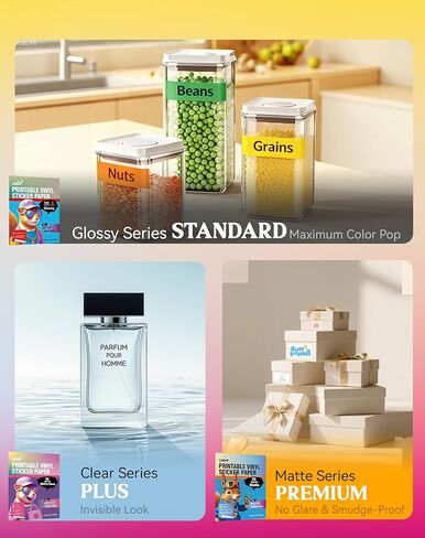 Uinkit 50 Sheets Premium Glossy Printable Vinyl Sticker Paper Durability Adhesive Paper 8.5 x 11, in Kuwait