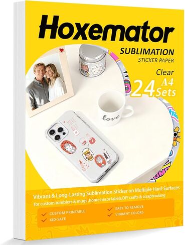 [12 Set] Sublimation Paper for Sublimation Printers & Ink + Clear Sublimation Sticker Paper, Waterproof, Fade-Resistant Sublimation Transfer Paper for DIY Mugs, Tumblers, Phone Cases in Saudi Arabia