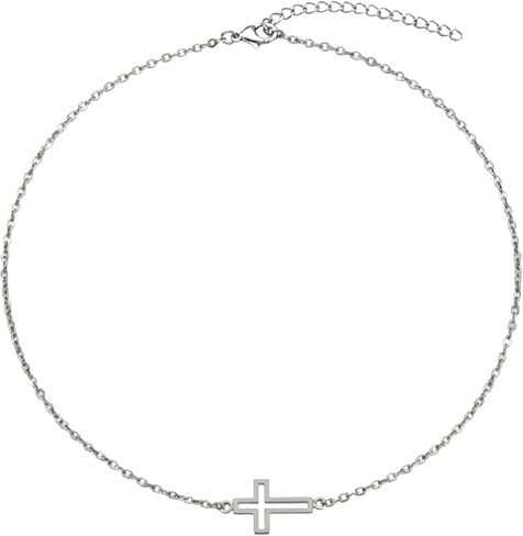 EnCharmed Stainless Steel Sideways Cross Dainty Choker, Handmade Minimal Layering Adjustable Necklace 14-16 Inches in Saudi Arabia