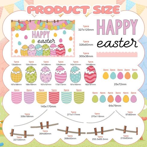 89 Pcs Easter Egg Bulletin Board Decorations Set Spring Bulletin Board Decorations for Classroom Happy Easter DIY Photo Backdrop Cutouts with Glue Point for Classroom Wall Office Decor in Kuwait