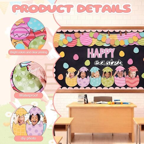 89 Pcs Easter Egg Bulletin Board Decorations Set Spring Bulletin Board Decorations for Classroom Happy Easter DIY Photo Backdrop Cutouts with Glue Point for Classroom Wall Office Decor in Kuwait