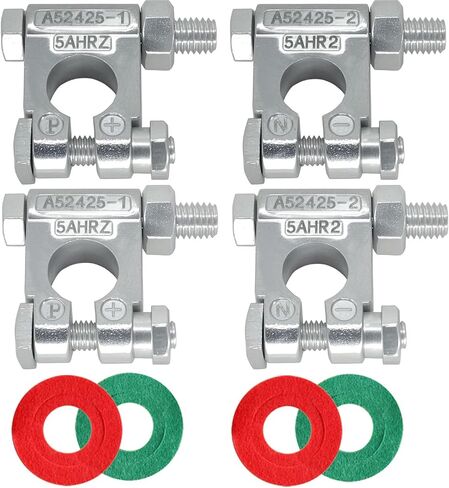 Battery Terminal Connectors, Military Spec Positive Negative Heavy Duty Battery Terminals with 4 Pcs 2 Gauge 3/8" Copper Lugs, 4 Heatshrink, 2 Cover and Anti Corrosion Washers. in Kuwait
