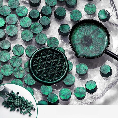 100pcs Malachite Green Aurora Sealing Wax Beads,Octagon Wax Seal Beads for Stamp Seals for Envelope Stamps, Invitations, Wine Packages, Letter Sealing in Saudi Arabia