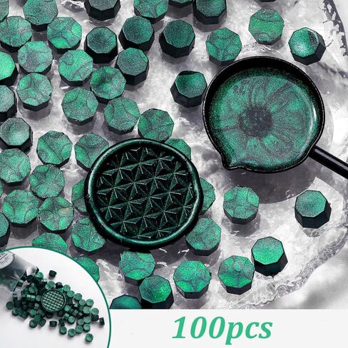100pcs Malachite Green Aurora Sealing Wax Beads,Octagon Wax Seal Beads for Stamp Seals for Envelope Stamps, Invitations, Wine Packages, Letter Sealing in Saudi Arabia