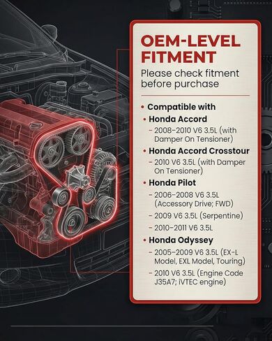 مجموعة شداد الحزام R-GEE مع بكرة - استبدال لـ 31170R70A01، 31170RKB005 - يناسب Honda Accord 2008-2010، Pilot 2006-2011، Odyssey 2005-2010، Accord Crosstour 2010 3.5L V6 in Kuwait