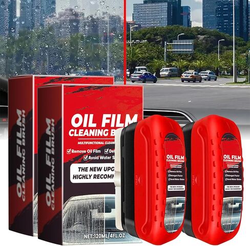 قطعتان من فرشاة تنظيف فيلم زيت السيارة 2026 - مزيل فيلم زيت زجاج السيارة، منظف النوافذ الفعال للزجاج الأمامي للسيارة، النوافذ الجانبية والسيارة، أداة تنظيف زجاج السيارات المتينة in Kuwait