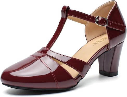 Women's T-Strap Mary Jane Pumps Chunky Block Heels – Comfortable 2.36" Mid Heel Closed Toe Dress Shoes with Buckle for Dance Wedding Work Party Daily Wear in Saudi Arabia