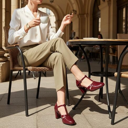Women's T-Strap Mary Jane Pumps Chunky Block Heels – Comfortable 2.36" Mid Heel Closed Toe Dress Shoes with Buckle for Dance Wedding Work Party Daily Wear in Saudi Arabia