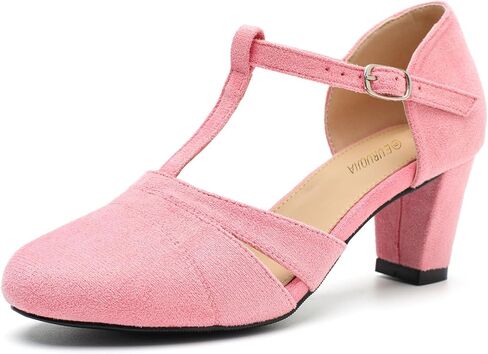 Women's T-Strap Mary Jane Pumps Chunky Block Heels – Comfortable 2.36" Mid Heel Closed Toe Dress Shoes with Buckle for Dance Wedding Work Party Daily Wear in Saudi Arabia