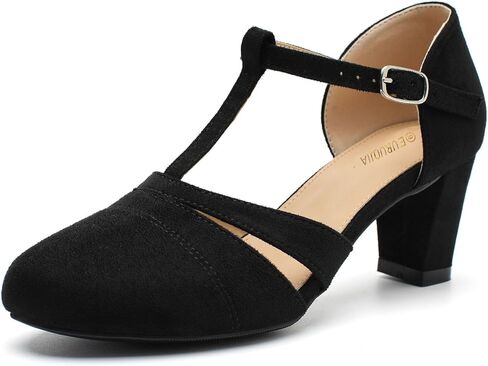 Women's T-Strap Mary Jane Pumps Chunky Block Heels – Comfortable 2.36" Mid Heel Closed Toe Dress Shoes with Buckle for Dance Wedding Work Party Daily Wear in Saudi Arabia