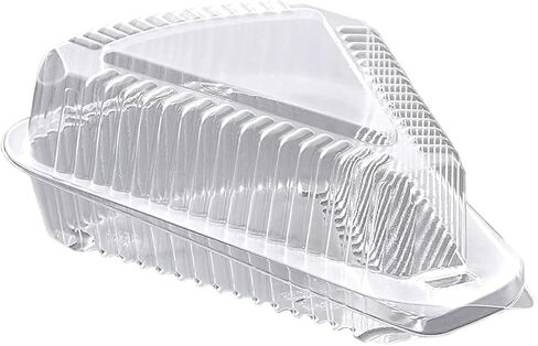 [50 Pack] Cake Slice Plastic Containers with Lids - Single 5“ Clear Low Dome Hinged Lid Cheesecake Container, Pie Dessert, Food Box, Take Out Togo Packaging for Home, Bakery and Cafe Business in Kuwait