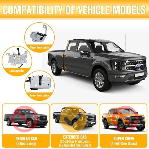 مزلاج قفل الباب الخلفي مع كابل متوافق مع Ford 1999-2007 F250 F350 F450 F550 Super Duty، مجموعة مزلاج القفل العلوي والسفلي، يستبدل 6C3Z-28264A01-A 6C3Z28264A01A in Kuwait