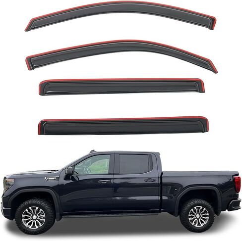 عاكسات حاجب النافذة في القناة، متوافقة مع 2019-2025 Chevy Silverado GMC Sierra 1500 LTD Limited 2500 3500 HD Crew Cab، دخان أكريليك/واقي مطر نافذة ذو تصميم نحيف ملون، 4 قطع in Saudi Arabia