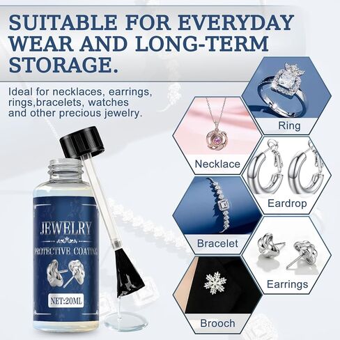 Jewelry Protective Coating, Jewelry Sealant Forming an Efficient Isolation Barrier Invisible Protection Scratch-Resistant for Earrings Necklaces Bracelets Watches, 20ml in Kuwait