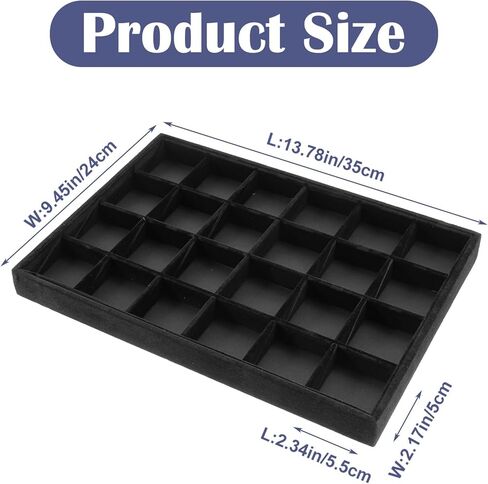 عبوتان من منظم صينية المجوهرات المخملية القابلة للتكديس مع فواصل قابلة للإزالة، 24 شبكة من صواني تخزين المجوهرات للأقراط والقلائد والأساور والخواتم، باللون الأسود in Kuwait