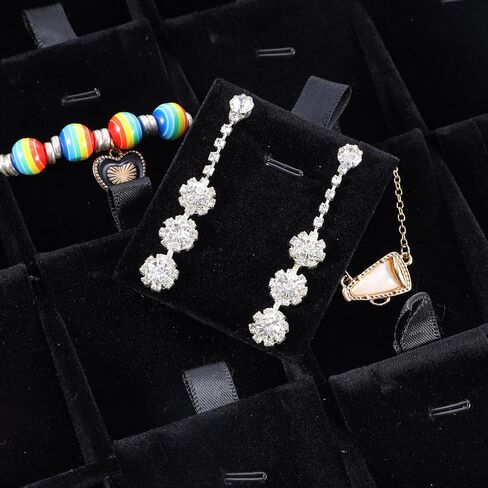 عبوتان من منظم صينية المجوهرات المخملية القابلة للتكديس مع فواصل قابلة للإزالة، 24 شبكة من صواني تخزين المجوهرات للأقراط والقلائد والأساور والخواتم، باللون الأسود in Kuwait