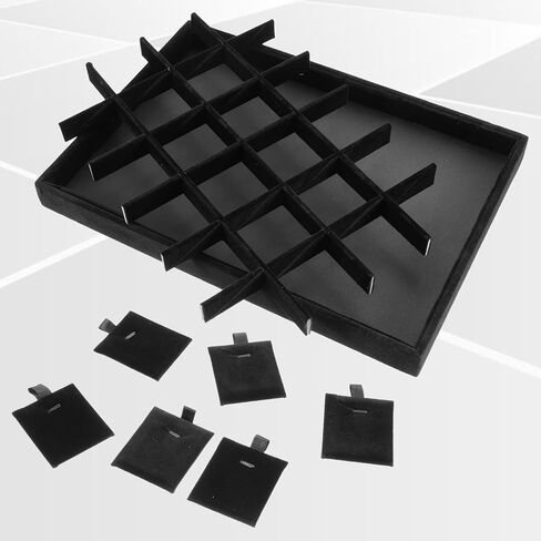 عبوتان من منظم صينية المجوهرات المخملية القابلة للتكديس مع فواصل قابلة للإزالة، 24 شبكة من صواني تخزين المجوهرات للأقراط والقلائد والأساور والخواتم، باللون الأسود in Kuwait