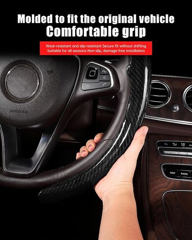 Car Steering Wheel Cover - Integrated Carbon Fiber Pattern Protective Sleeve with Hub Cap Anti-Slip Design - Fits 99% of Models Suitable for 14-16 Inch Sedans, SUVs, and Trucks Interior Accessories in Kuwait