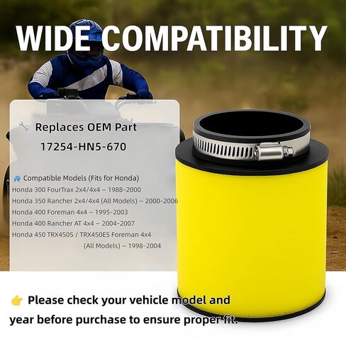 Foam Air Filter – Fits for Honda TRX350 Rancher, TRX400 Rancher & TRX450 Foreman (2000–2006) – Replaces 17254-HN5-670 in Kuwait