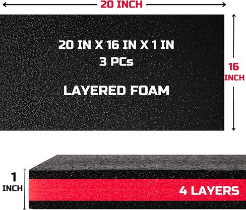 ONREVA Tool Box Foam 20x16x1 inch 3Pack, Foam Inserts for Cases, Polyethylene Storage Sheets for Toolbox Hard Case, Tool Shadow Insert, Kaizen Organizer Sheet, Black with Red in Kuwait