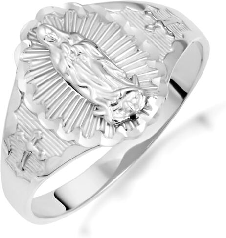 Claddagh الذهب .925 الفضة الاسترليني قطع التألق خاتم سيدة غوادالوبي الصليب البيضاوي الخاتم | متوفر بمقاسات 4-12 in Kuwait
