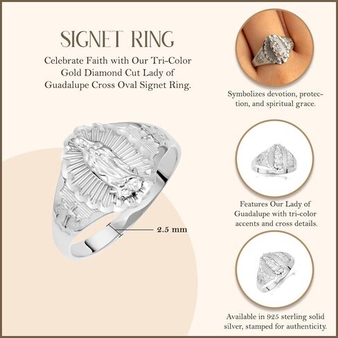Claddagh الذهب .925 الفضة الاسترليني قطع التألق خاتم سيدة غوادالوبي الصليب البيضاوي الخاتم | متوفر بمقاسات 4-12 in Kuwait
