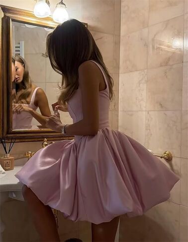 Satin Flower Bud Homecoming Dress Short Backless Mini Square Neck Cocktail Prom Dresses for Women in Saudi Arabia