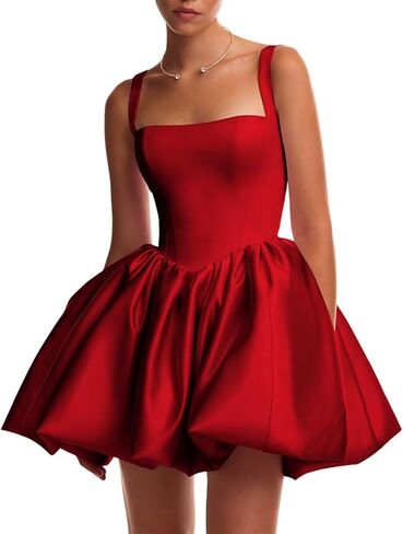 Satin Flower Bud Homecoming Dress Short Backless Mini Square Neck Cocktail Prom Dresses for Women in Saudi Arabia