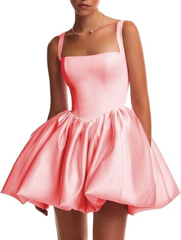 Satin Flower Bud Homecoming Dress Short Backless Mini Square Neck Cocktail Prom Dresses for Women in Saudi Arabia