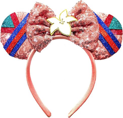 Princess Mouse Ears Headband for Women: Glitter Princess Costume Headwear Red Sequin Ears Headband with Carnation Bow for Adult Halloween Cosplay Birthday Party Decorations in Saudi Arabia