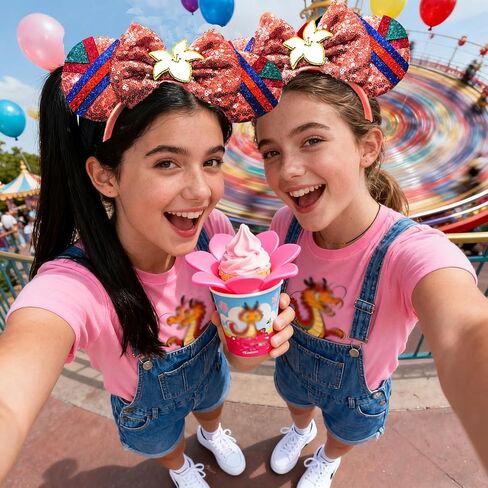 Princess Mouse Ears Headband for Women: Glitter Princess Costume Headwear Red Sequin Ears Headband with Carnation Bow for Adult Halloween Cosplay Birthday Party Decorations in Saudi Arabia