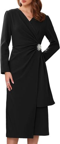 Women's Wrap Dress Cocktail Ruched V Neck Elegant Formal Long Sleeve Sheath Dresses in Kuwait