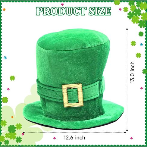 St. Patrick's Day Hat - Green Velvet Leprechaun Top Hat with Gold Buckle for Adults Men Women, St. Patrick's Day Party Costume Accessory & Funny Irish Tree Topper in Kuwait