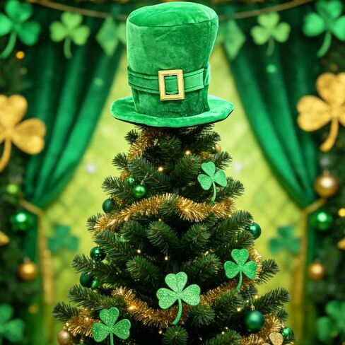 St. Patrick's Day Hat - Green Velvet Leprechaun Top Hat with Gold Buckle for Adults Men Women, St. Patrick's Day Party Costume Accessory & Funny Irish Tree Topper in Kuwait