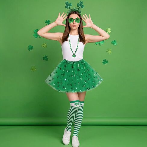 إكسسوارات زي عيد القديس باتريك، عصابة رأس شامروك، نظارات تنورة توتو وقلائد وجوارب للنساء in Kuwait