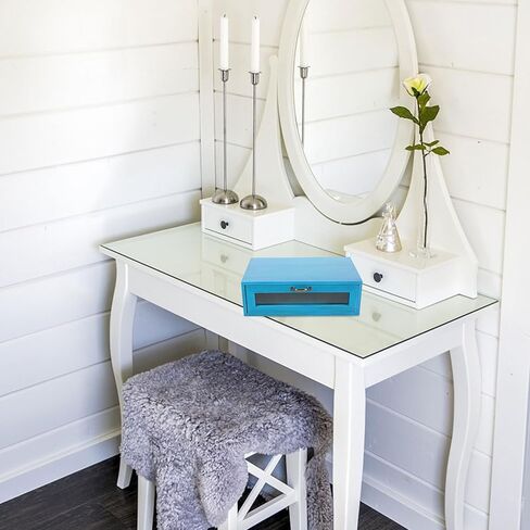 DOITOOL Wooden Monitor Stand with Pull Out Storage Drawer for Desk Organization, Rustic Computer Monitor Riser Suitable for Home and Office, Single Drawer Mediterranean Blue in Kuwait