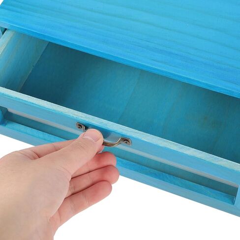 DOITOOL Wooden Monitor Stand with Pull Out Storage Drawer for Desk Organization, Rustic Computer Monitor Riser Suitable for Home and Office, Single Drawer Mediterranean Blue in Kuwait