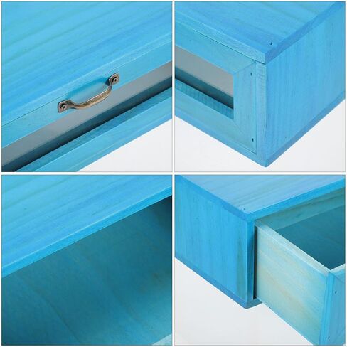 DOITOOL Wooden Monitor Stand with Pull Out Storage Drawer for Desk Organization, Rustic Computer Monitor Riser Suitable for Home and Office, Single Drawer Mediterranean Blue in Kuwait