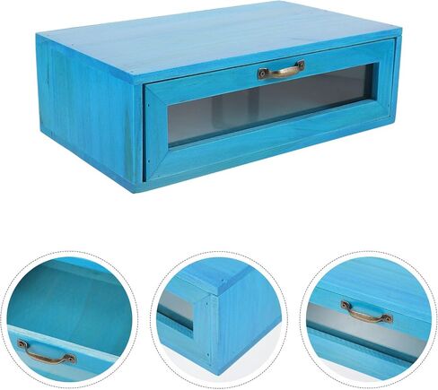 DOITOOL Wooden Monitor Stand with Pull Out Storage Drawer for Desk Organization, Rustic Computer Monitor Riser Suitable for Home and Office, Single Drawer Mediterranean Blue in Kuwait