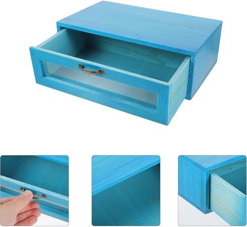 DOITOOL Wooden Monitor Stand with Pull Out Storage Drawer for Desk Organization, Rustic Computer Monitor Riser Suitable for Home and Office, Single Drawer Mediterranean Blue in Kuwait
