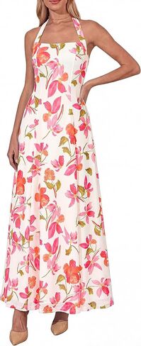 KIRUNDO Women's Summer Sleeveless Halter Floral Maxi Dress 2026 Beach Wedding Guest Cocktail Mesh Flowy A Line Long Sundress in Saudi Arabia