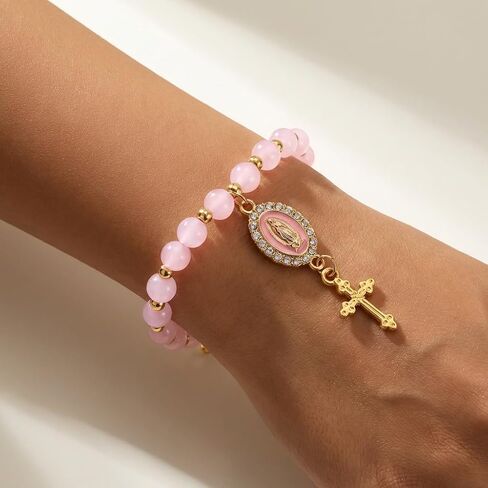 Car Rosary for Rearview Mirrors,Steering Wheel Rosary Charm Accessory,Rosaries Hanging Pendants with Virgin Mary Charms and Crucifixes,Christian Car Accessories in Kuwait