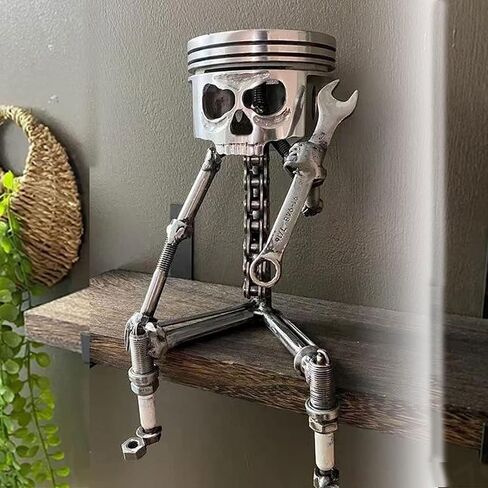Carving Piston Face Sculpture Metal Art Figurine,Carved Skeleton Sculpture Ornaments,Handmade Man Head Statue Office Home Table Desk Decor, SliverCarving Piston Face Sculpture in Saudi Arabia