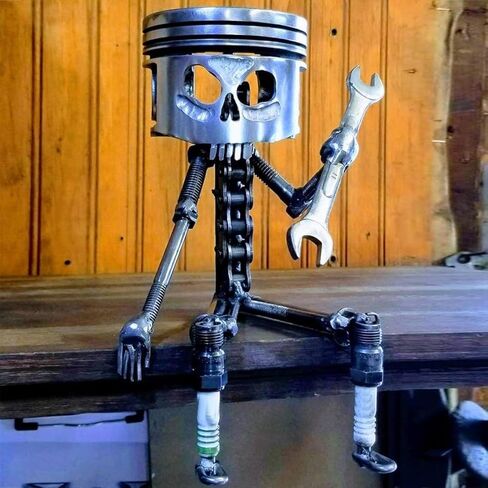 Carving Piston Face Sculpture Metal Art Figurine,Carved Skeleton Sculpture Ornaments,Handmade Man Head Statue Office Home Table Desk Decor, SliverCarving Piston Face Sculpture in Saudi Arabia