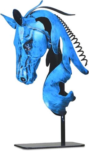 Handmade Horse Statue - Unique Rustic Decor for Office & Home - Hand-Painted Metal Sculpture - Handmade Horses Figurines Gifts for Women/Men (Blue) (Brown) in Saudi Arabia