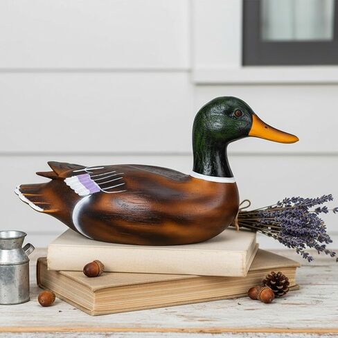 Fumete Duck Home Decor Statue Vintage Rustic Home Decorations Handcrafted Artificial Wood Duck Figurines Life Like Animal Sculpture for Shelf Countryside Indoor Living Room Farmhouse Desktop in Saudi Arabia